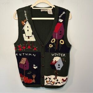 Capacity Vintage 90s Four Seasons Bird House Knit Sweater Vest Size Small